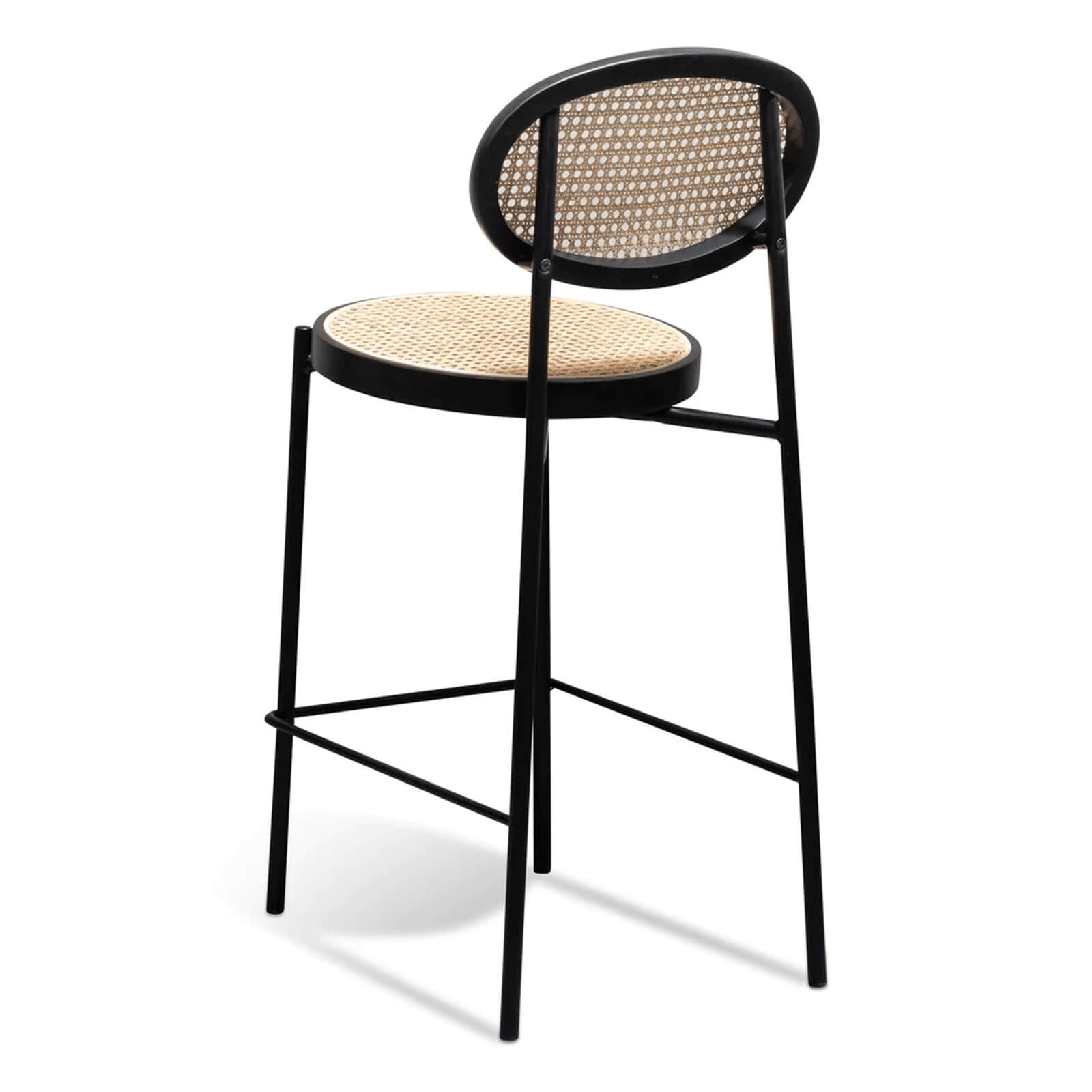 Sunnyside | 65cm Coastal Metal Black Rattan Wooden Bar Stools | Set Of 2