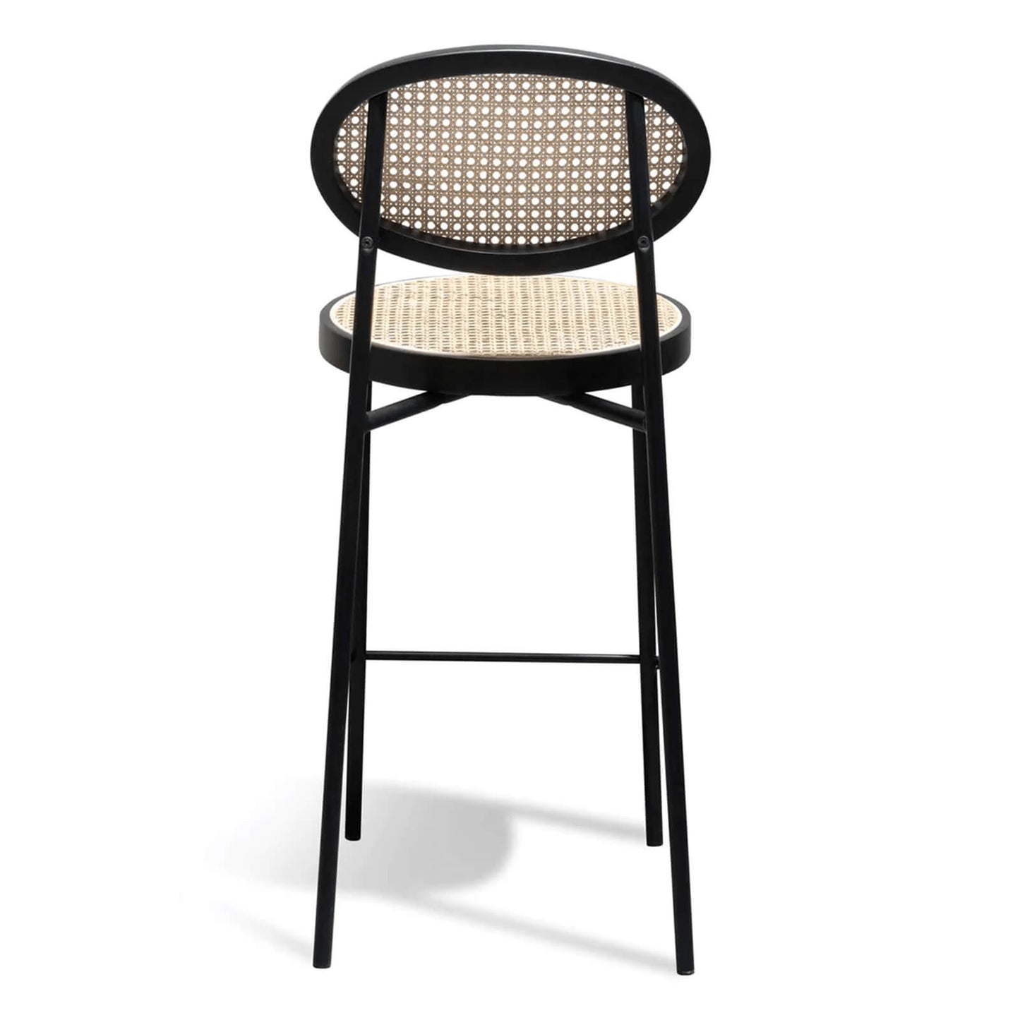 Sunnyside | 65cm Coastal Metal Black Rattan Wooden Bar Stools | Set Of 2