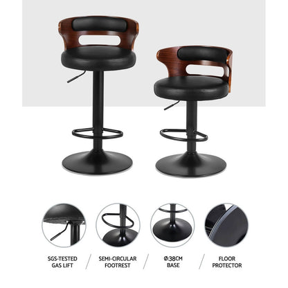 Sutton | Contemporary Black PU Leather Wooden Bar Stools With Arms | Set Of 2 | Black