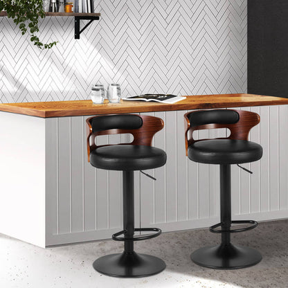 Sutton | Contemporary Black PU Leather Wooden Bar Stools With Arms | Set Of 2 | Black