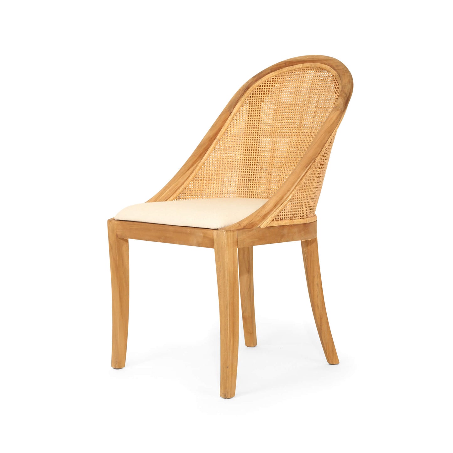 Coastal Natural Teak Wood Rattan Dining Chair