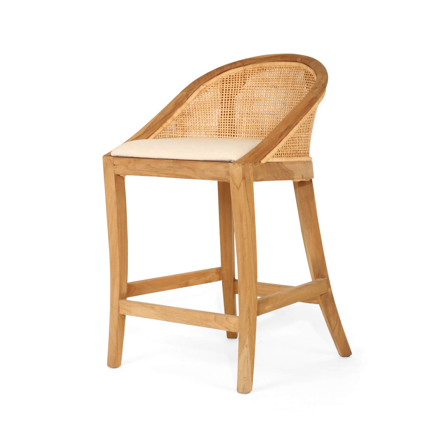 Coastal Teak Wood Natural Rattan Bar Stool | Natural