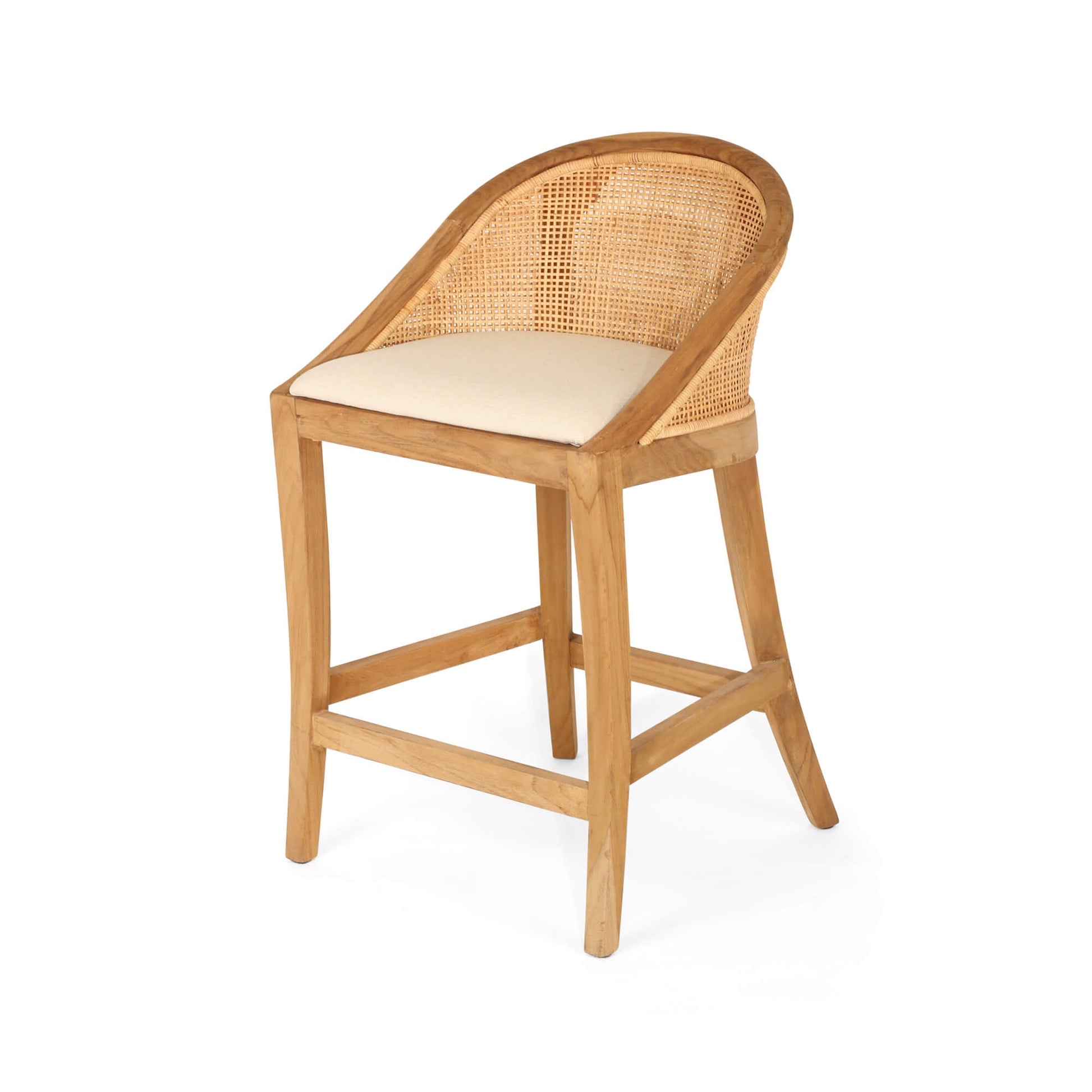 Coastal Teak Wood Natural Rattan Bar Stool | Natural