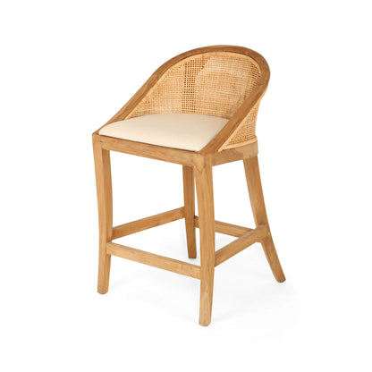 Coastal Teak Wood Natural Rattan Bar Stool | Natural