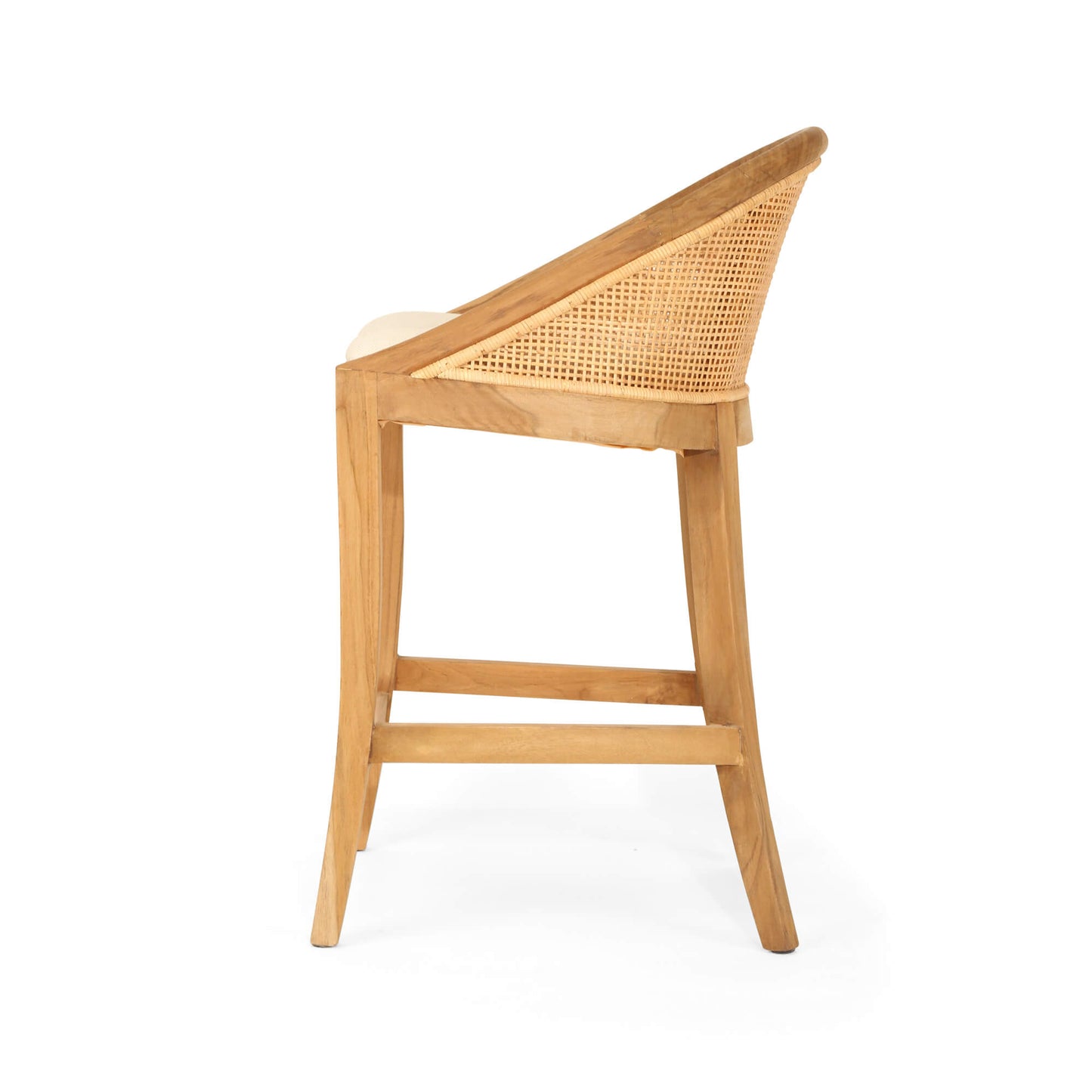 Coastal Teak Wood Natural Rattan Bar Stool | Natural