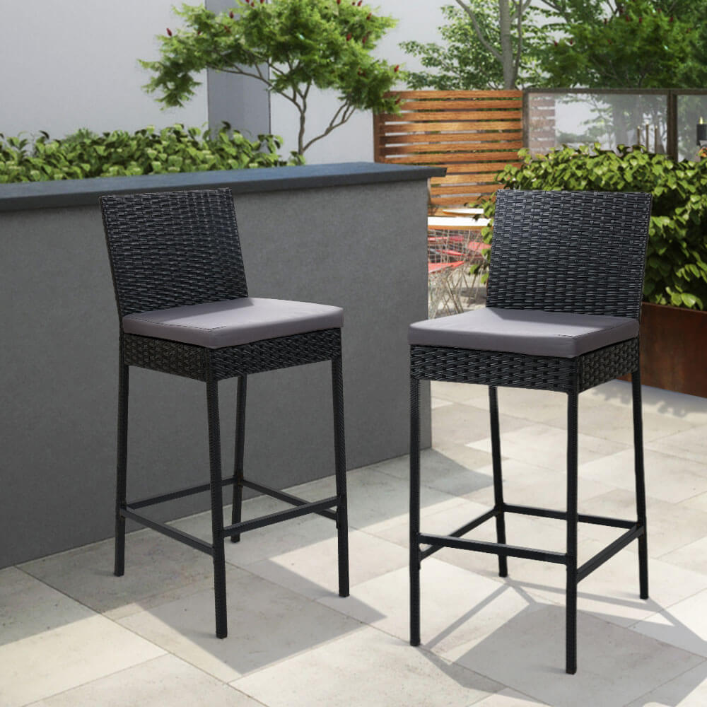 Whitehaven | Black PE Wicker Outdoor Bar Stools | Set Of 2 | Grey