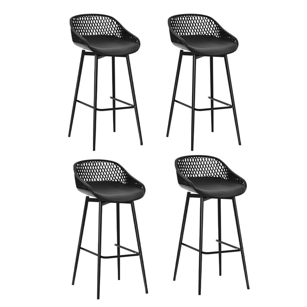 Whitsunday | Plastic Metal Black Outdoor Bar Stools | Set Of 4 | Black