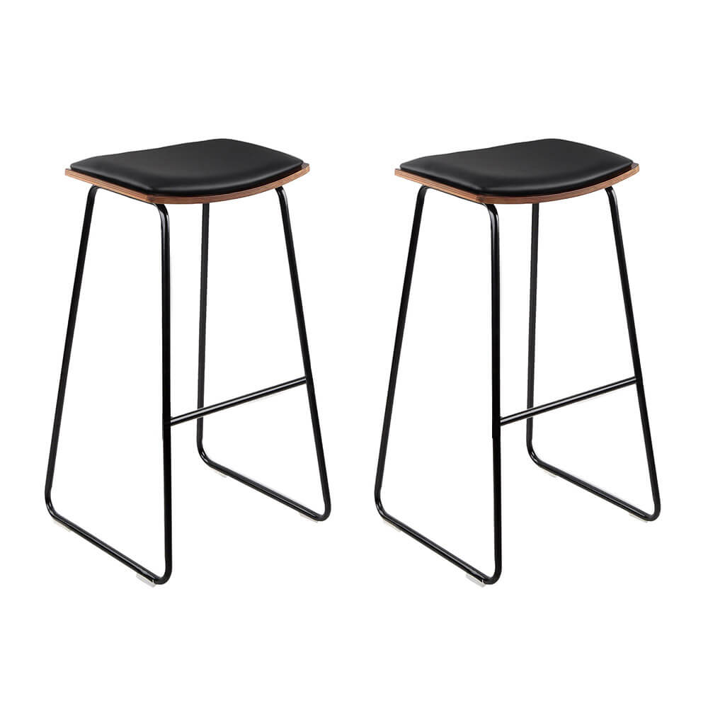 Wishart | Industrial Black PU Leather Metal Bar Stools | Set Of 2 | Black