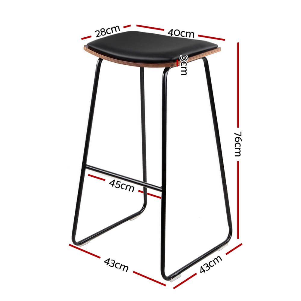 Wishart | Industrial Black PU Leather Metal Bar Stools | Set Of 2 | Black