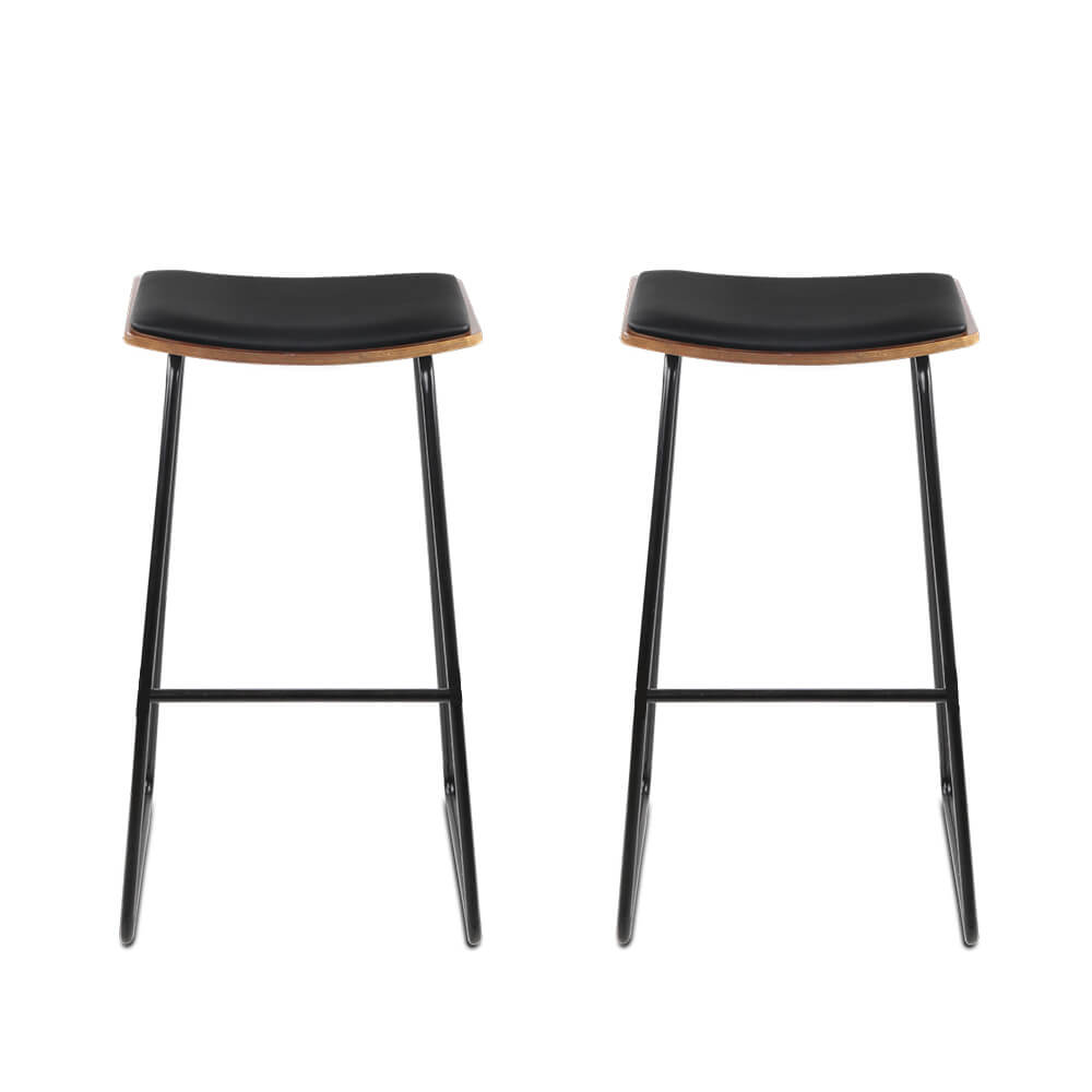 Wishart | Industrial Black PU Leather Metal Bar Stools | Set Of 2 | Black