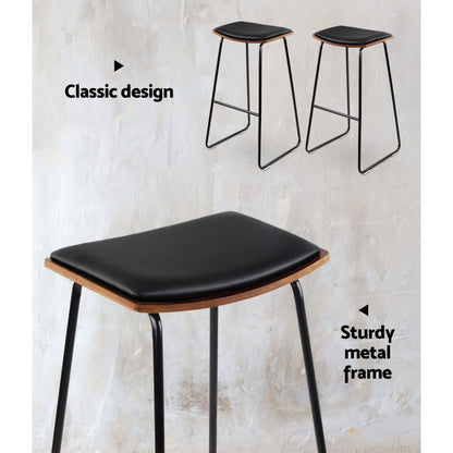 Wishart | Industrial Black PU Leather Metal Bar Stools | Set Of 2 | Black