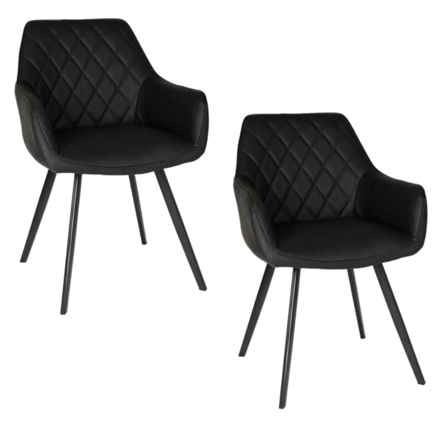 Granville | Modern Fabric PU Leather Dining Chairs With Arms | Set Of 2 | Black