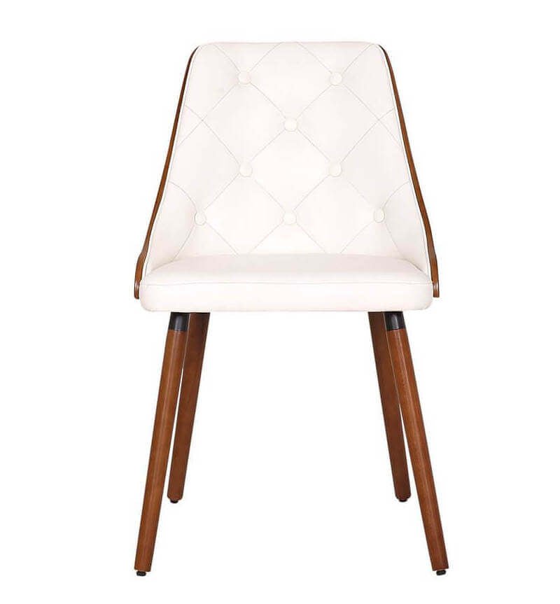 White faux leather Mid Century Wooden Dining Chairs Broadway