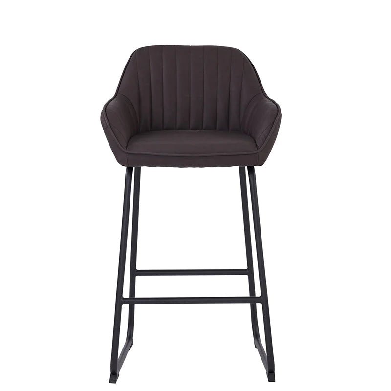 Canfield | Modern Metal Brown PU Leather Bar Stool With Arms | Brown
