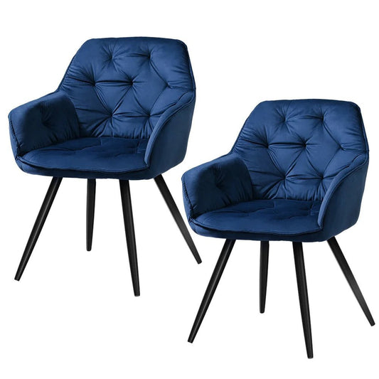 Kingscliff | Modern Velvet Dining Chairs With Arms | Set Of 2 | Blue