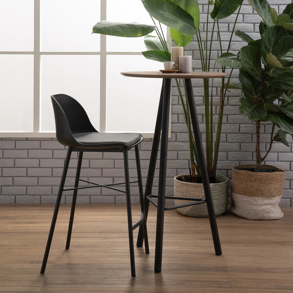 Olsen | Plastic Black White Metal Mid Century Bar Stools | Black